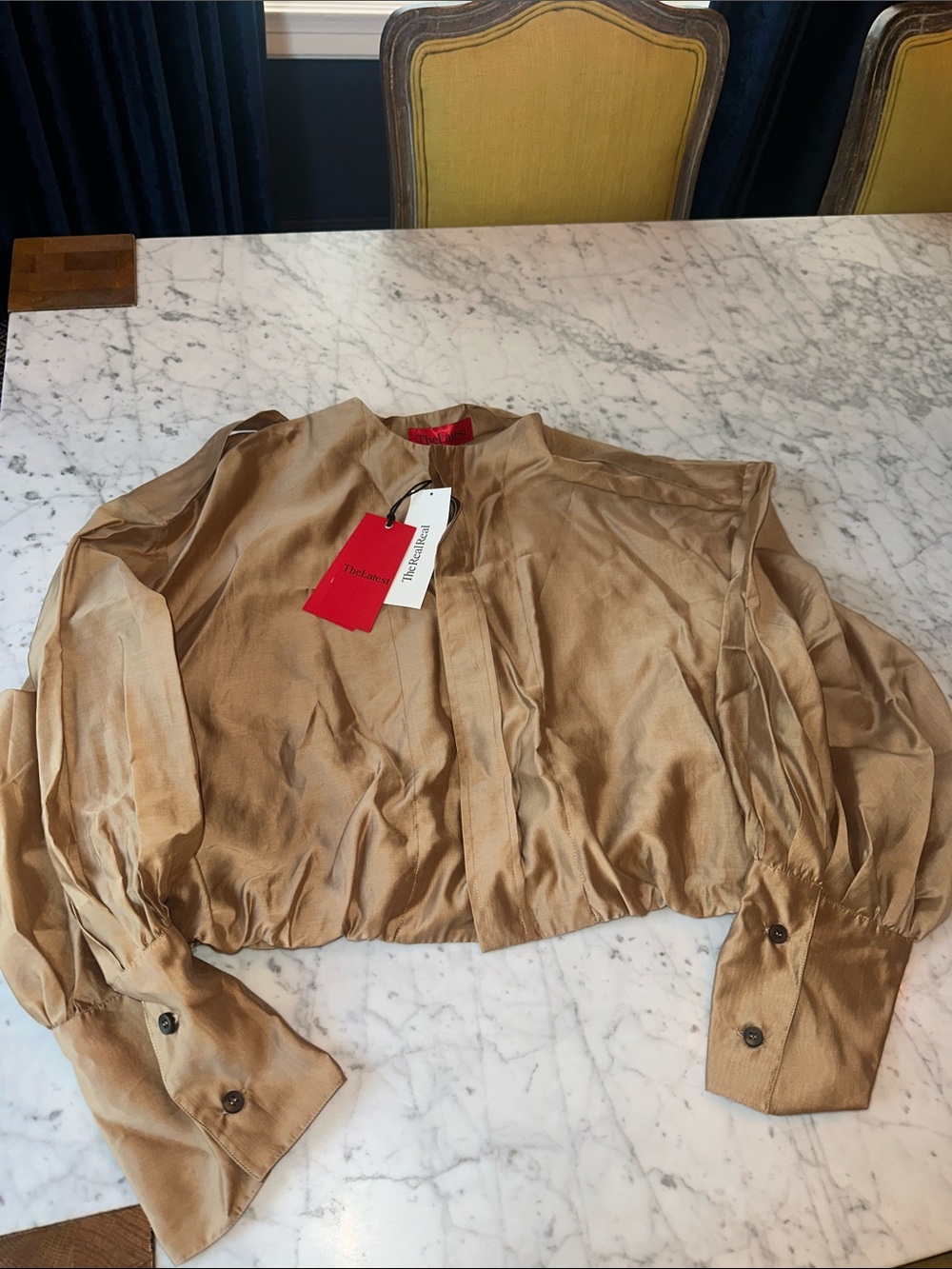 TheLatest Metallic Tan Satin Blouse